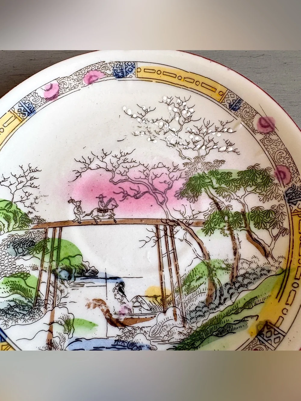 VTG 6 Hand-Painted Japanese Porcelain Saucers Plates Landscape Cherry Blossom